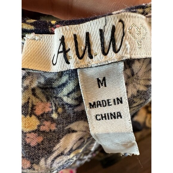 AUW Sundress Womens Medium Floral Navy Blue Floral Stretch Buttons Casual Flirty - Picture 6 of 7